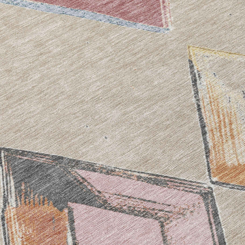 9' X 12' Beige Mauve And Charcoal Geometric Washable Indoor Outdoor Area Rug