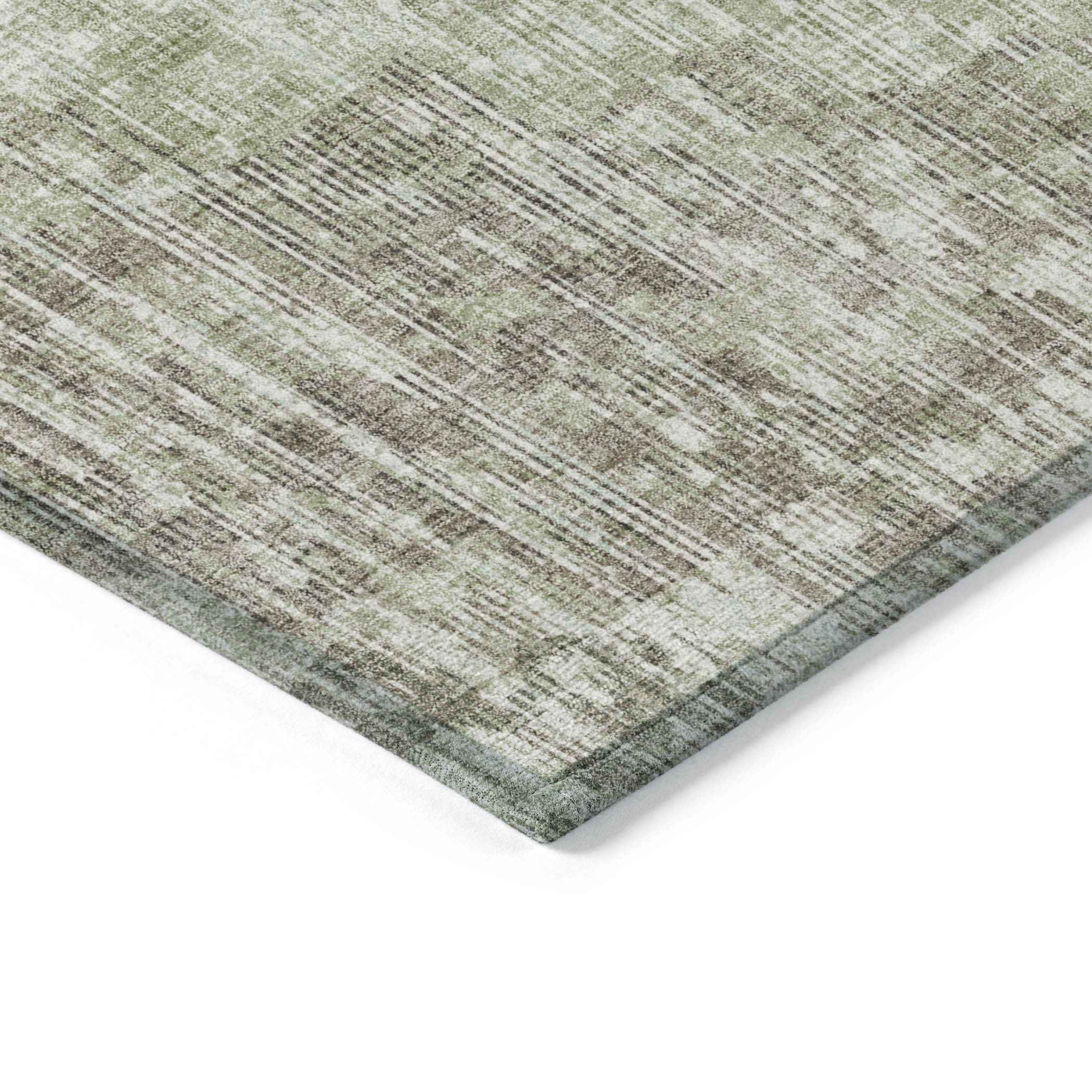 5' X 8' Fern Green And Ivory Geometric Washable Indoor Outdoor Area Rug
