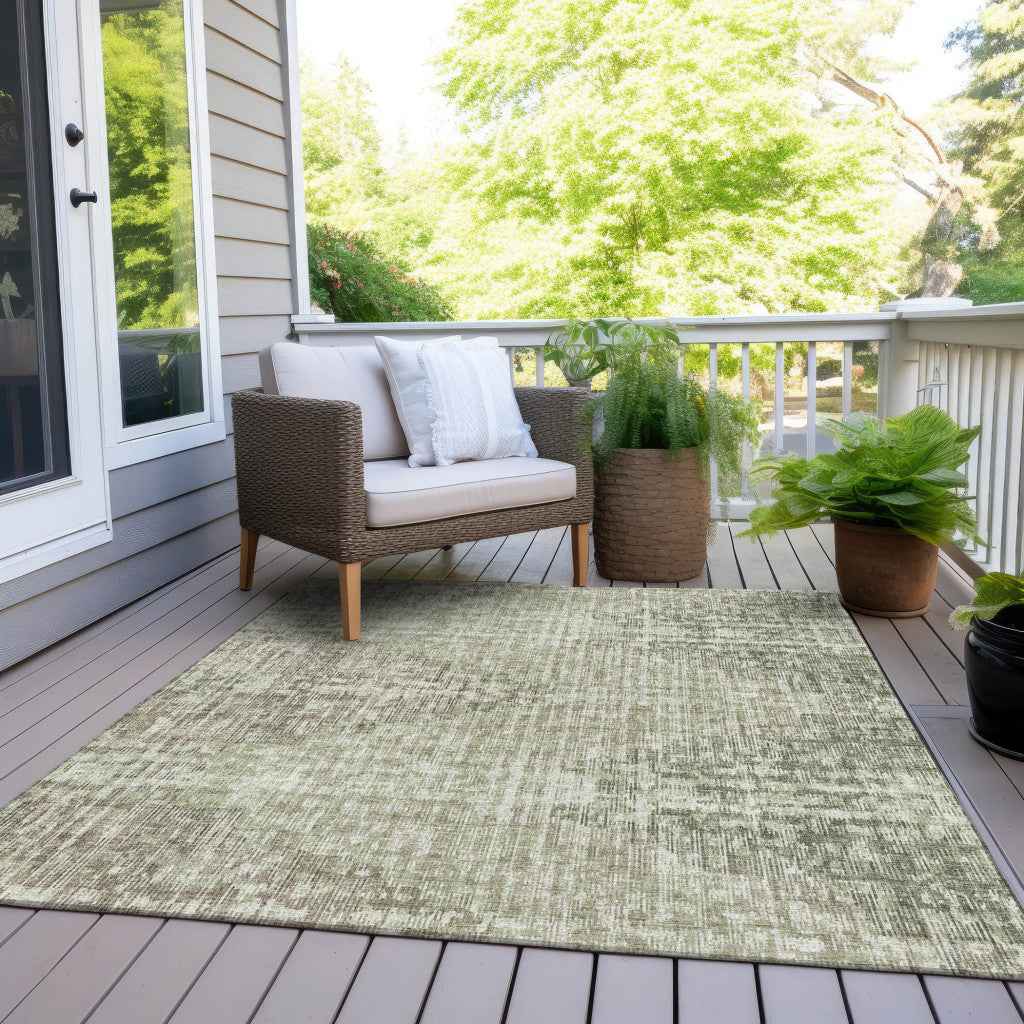 5' X 8' Fern Green And Ivory Geometric Washable Indoor Outdoor Area Rug