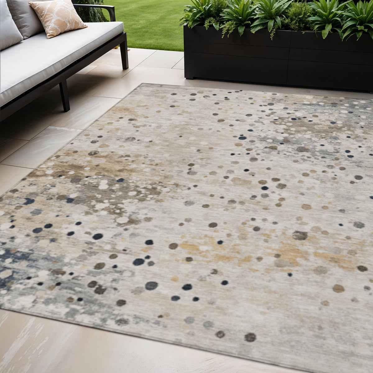 5' X 8' Ivory And Taupe Abstract Washable Indoor Outdoor Area Rug