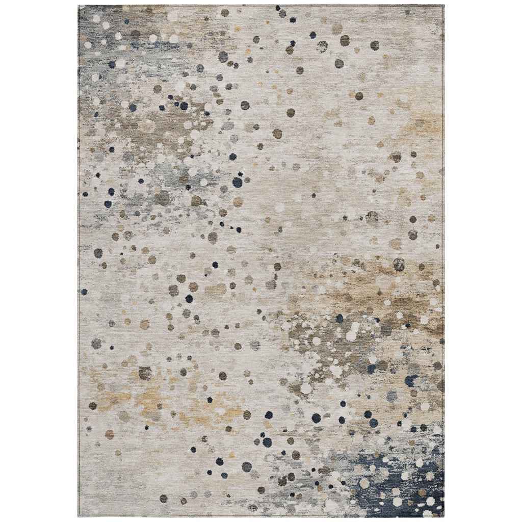 5' X 8' Ivory And Taupe Abstract Washable Indoor Outdoor Area Rug