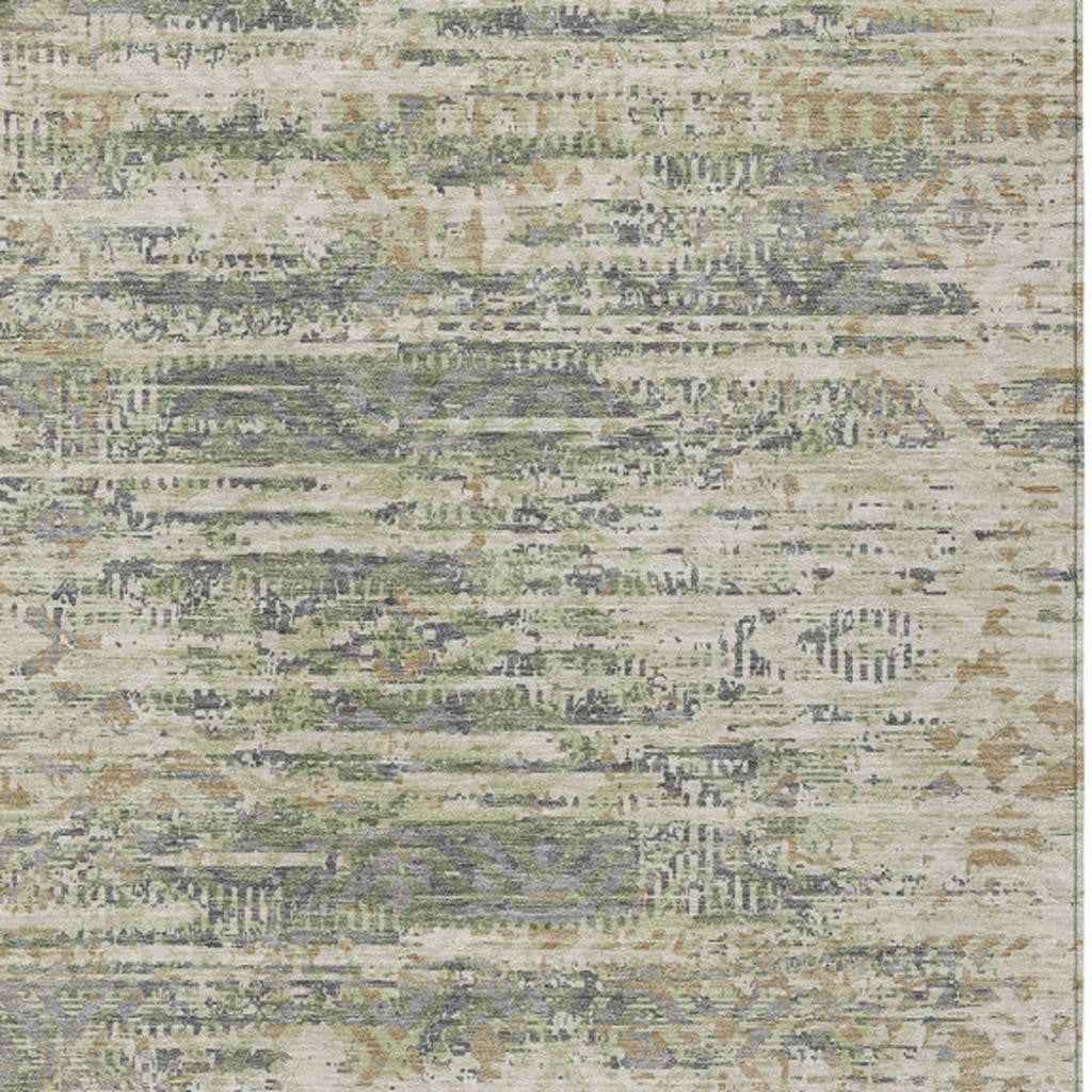 10' X 14' Artichoke Green And Beige Moroccan Washable Indoor Outdoor Area Rug