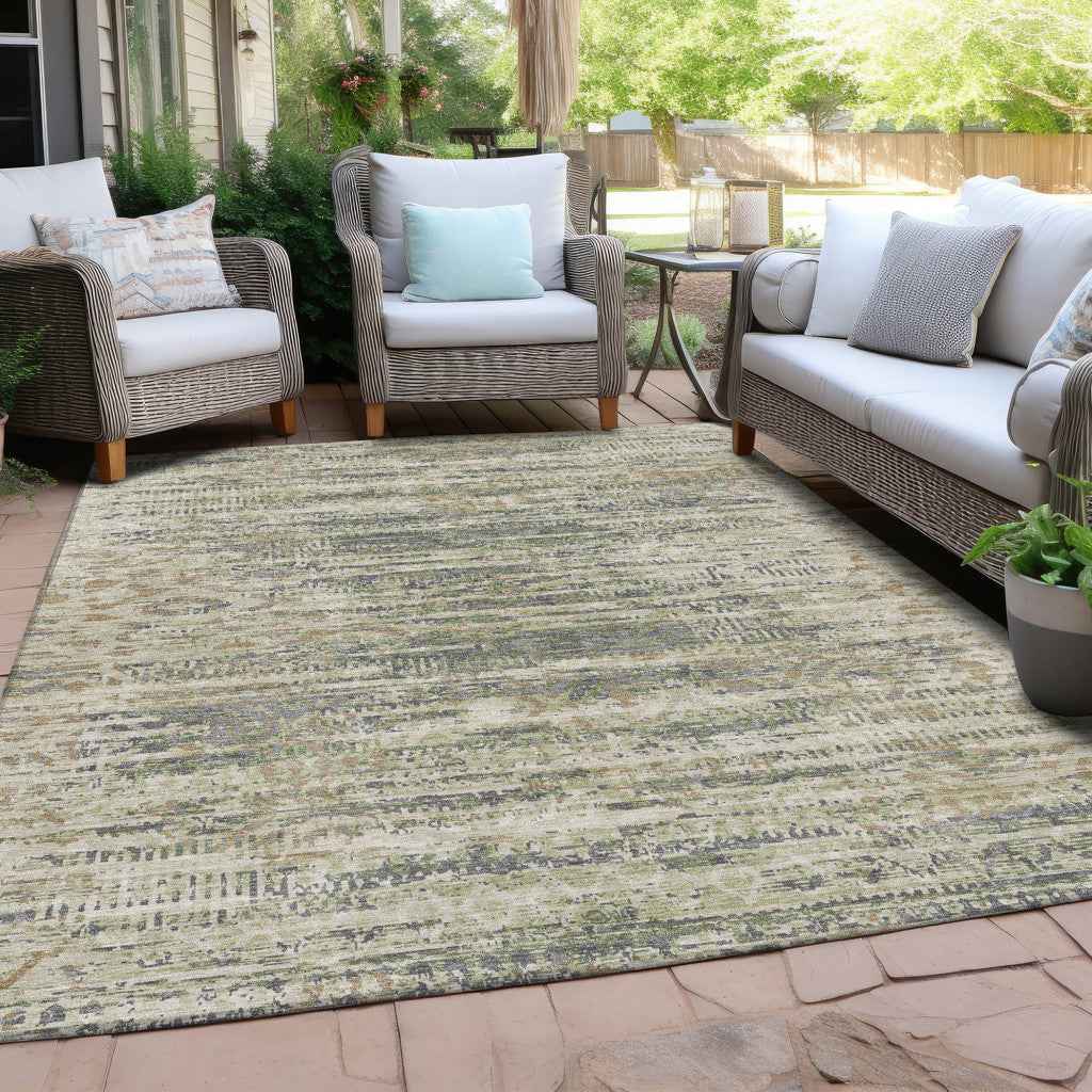 10' X 14' Artichoke Green And Beige Moroccan Washable Indoor Outdoor Area Rug
