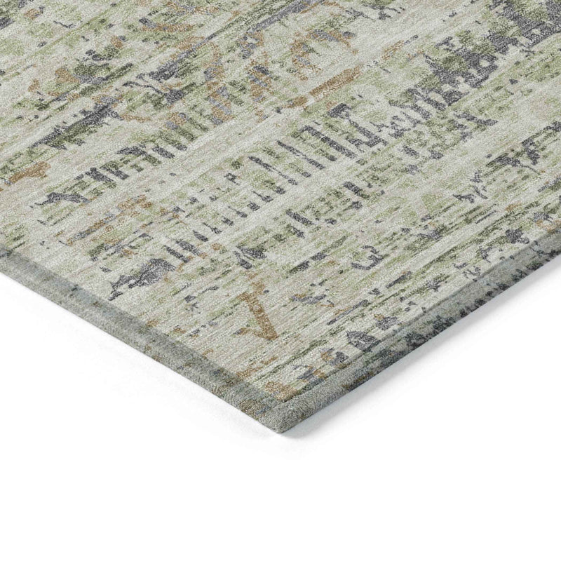 10' X 14' Artichoke Green And Beige Moroccan Washable Indoor Outdoor Area Rug