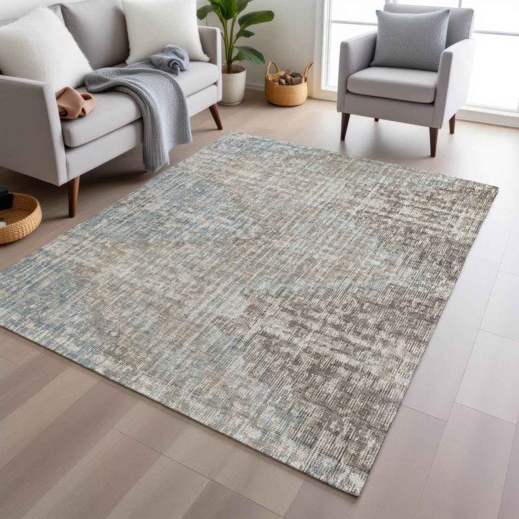 10' X 14' Beige And Gray Geometric Washable Indoor Outdoor Area Rug