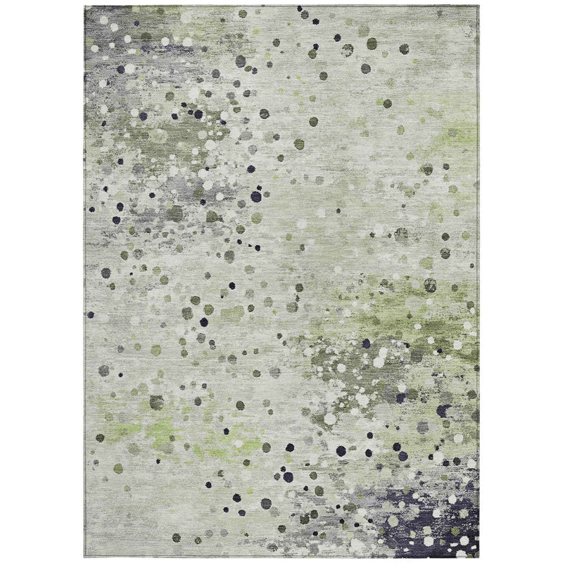 10' X 14' Artichoke Green And Purple Abstract Washable Indoor Outdoor Area Rug