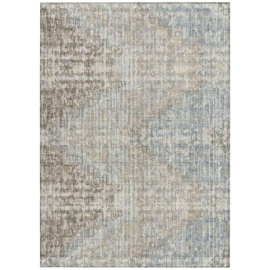 8' X 10' Beige And Gray Geometric Washable Indoor Outdoor Area Rug