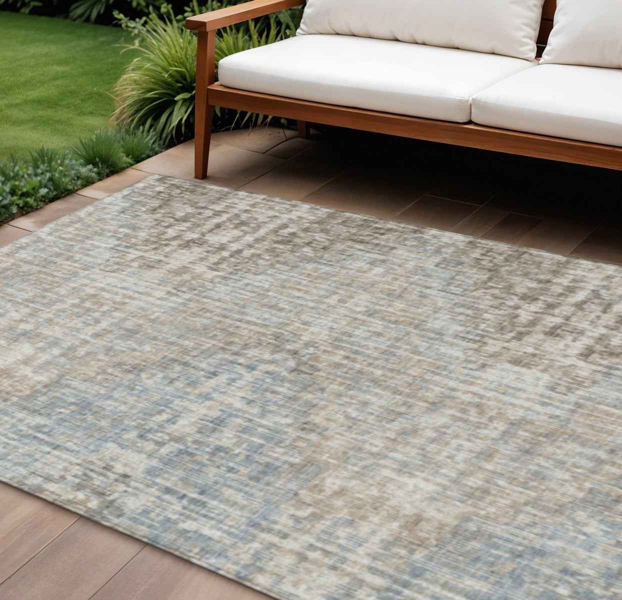 8' X 10' Beige And Gray Geometric Washable Indoor Outdoor Area Rug