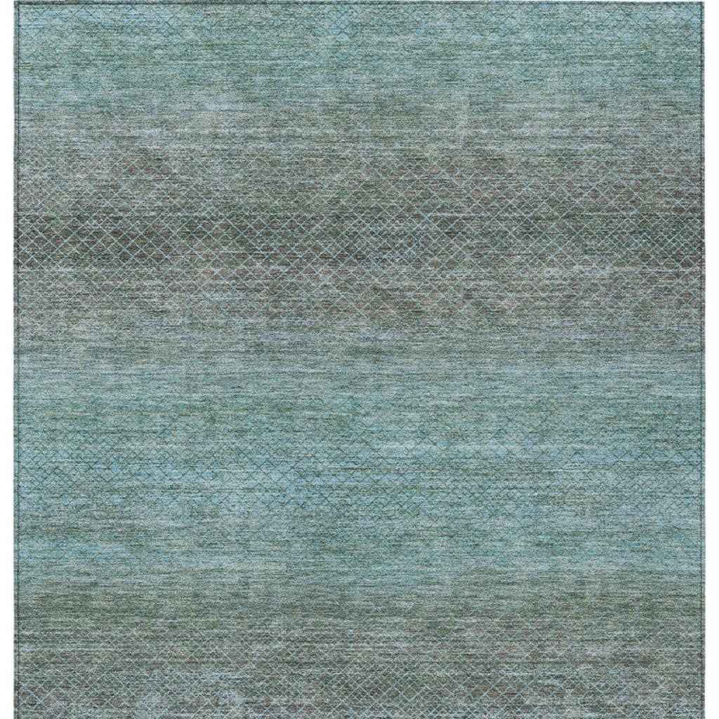 10' X 14' Teal Blue And Brown Geometric Washable Indoor Outdoor Area Rug