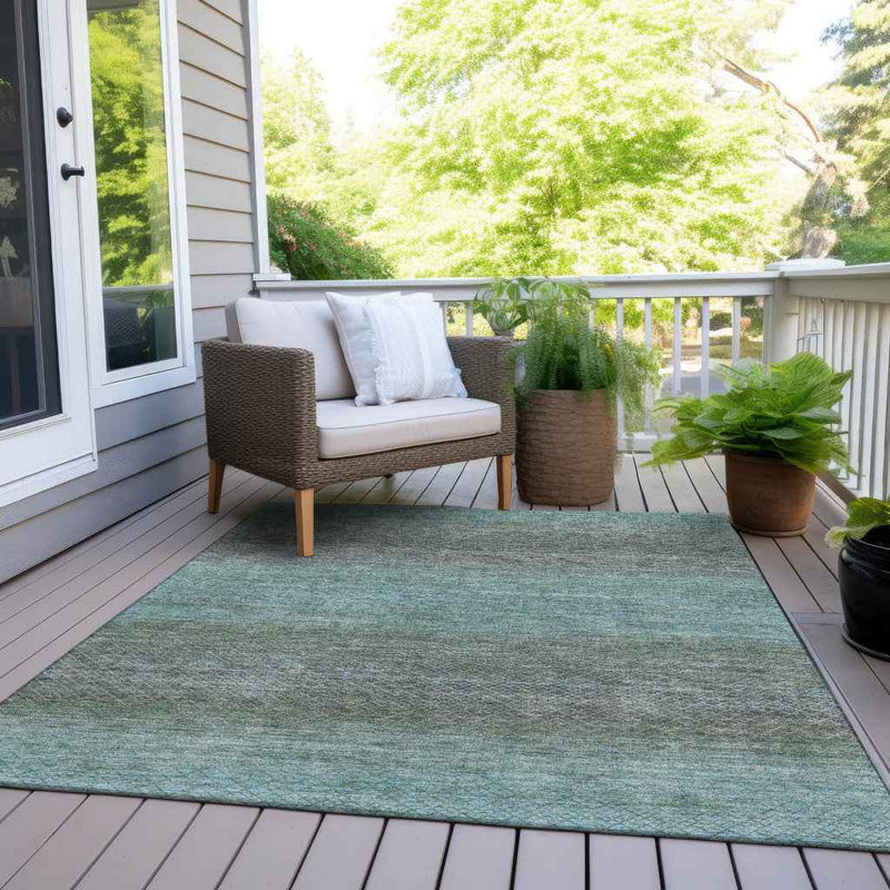 10' X 14' Teal Blue And Brown Geometric Washable Indoor Outdoor Area Rug