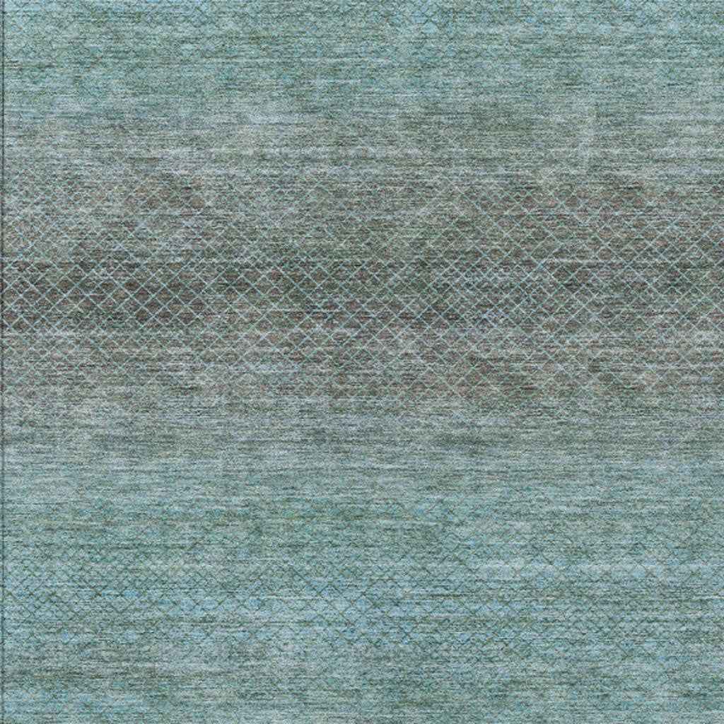 10' X 14' Teal Blue And Brown Geometric Washable Indoor Outdoor Area Rug