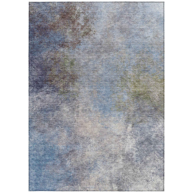 10' X 14' Denim Blue And Ivory Abstract Washable Indoor Outdoor Area Rug