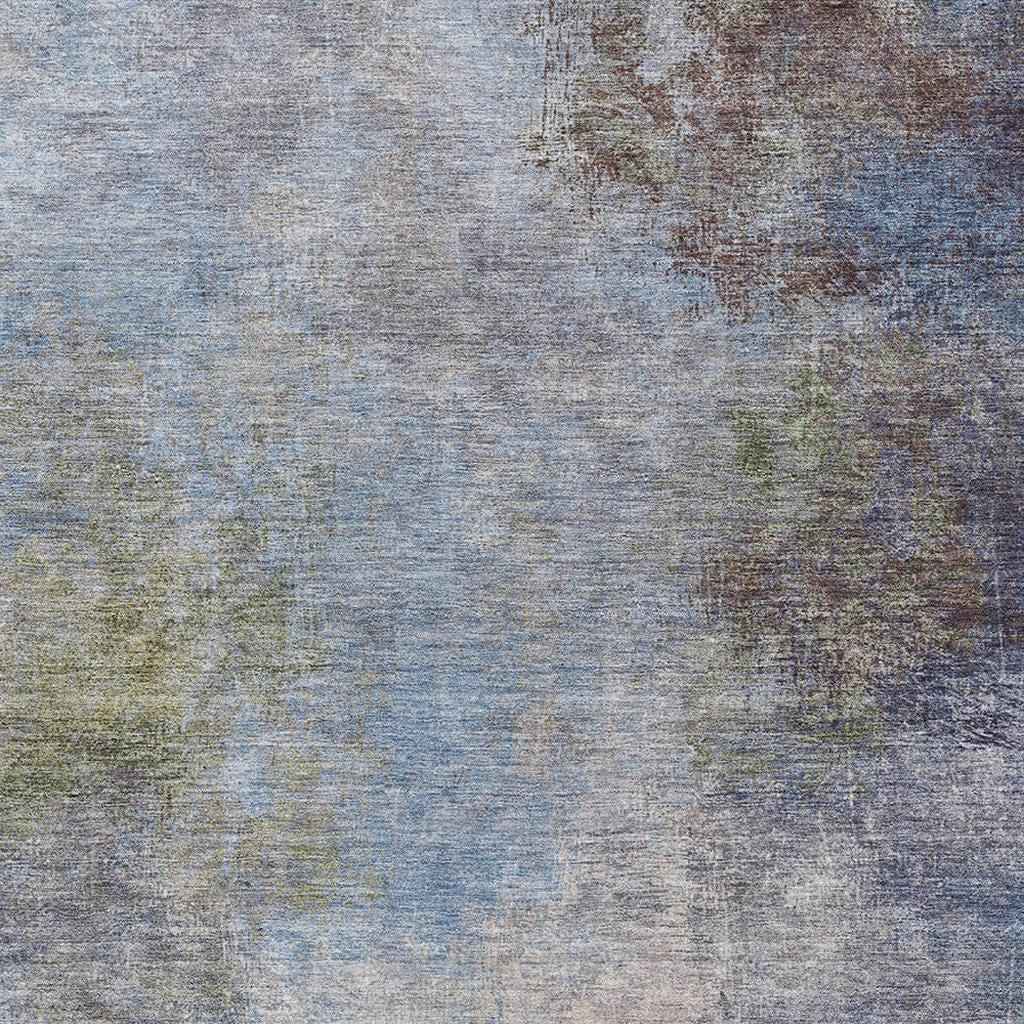 10' X 14' Denim Blue And Ivory Abstract Washable Indoor Outdoor Area Rug