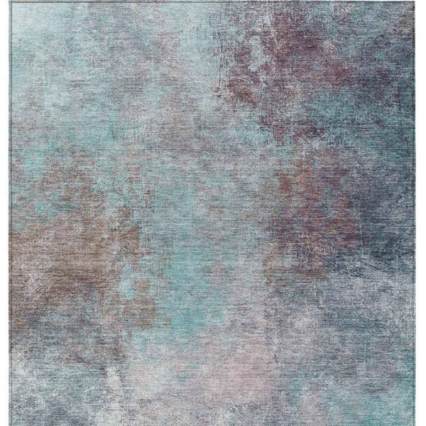 5' X 8' Teal Blue And Blush Abstract Washable Indoor Outdoor Area Rug