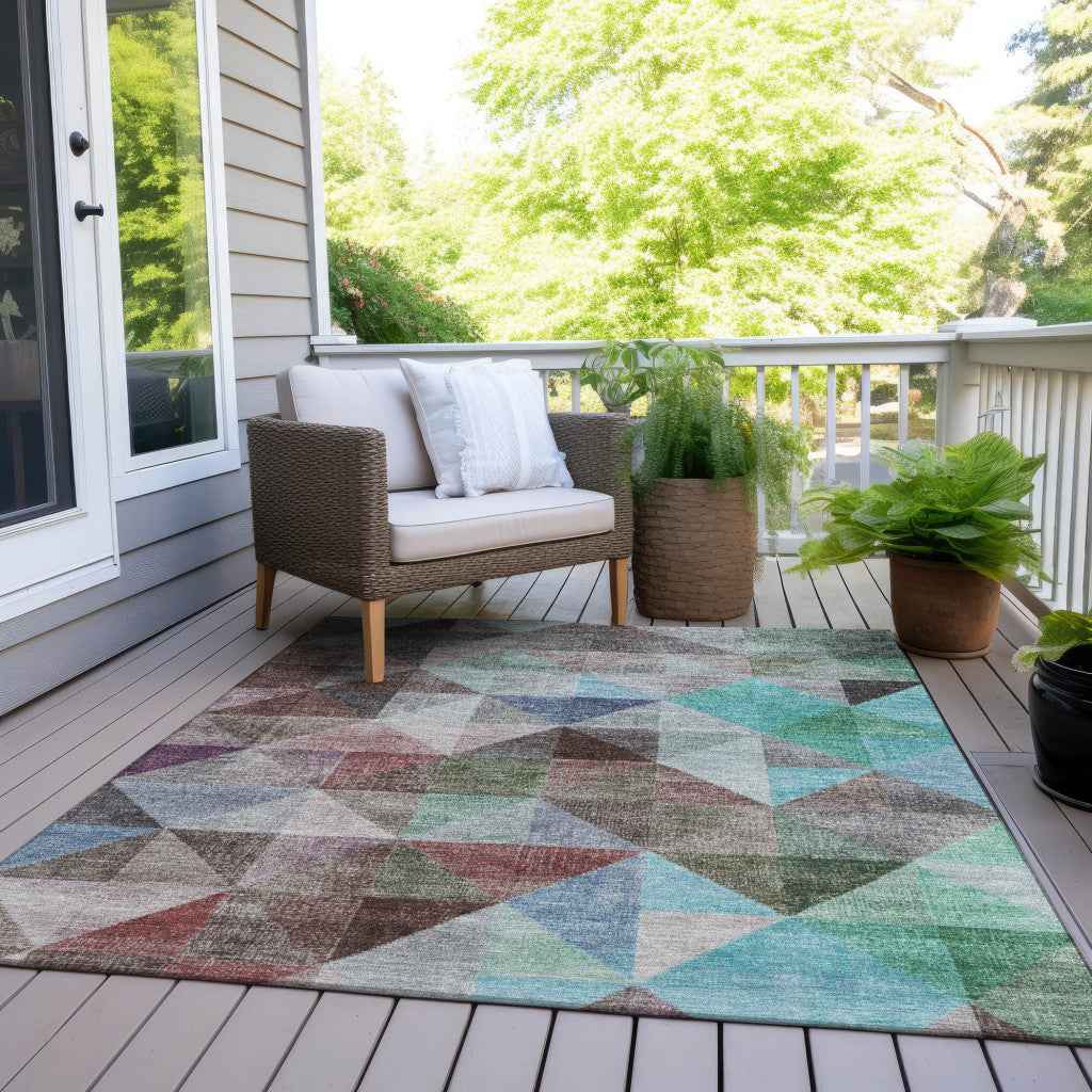 3' X 5' Silver Blue And Purple Geometric Washable Indoor Outdoor Area Rug