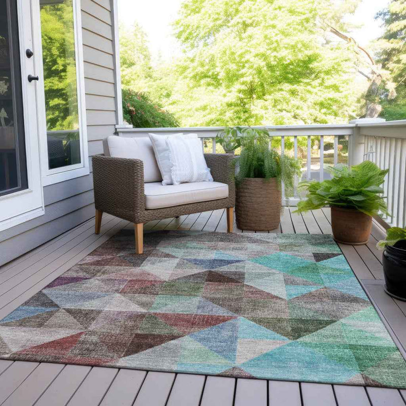 3' X 5' Silver Blue And Purple Geometric Washable Indoor Outdoor Area Rug