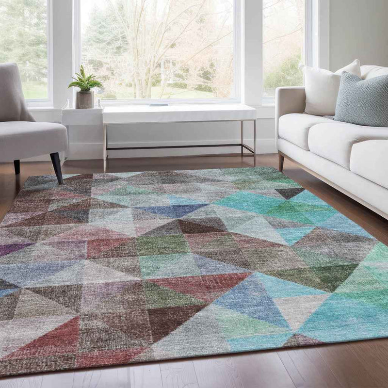 3' X 5' Silver Blue And Purple Geometric Washable Indoor Outdoor Area Rug