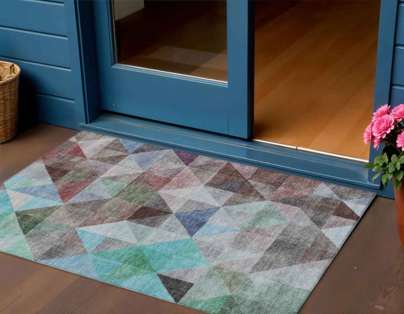 3' X 5' Silver Blue And Purple Geometric Washable Indoor Outdoor Area Rug