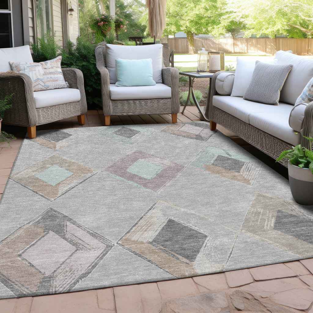 8' X 10' Gray Beige And Taupe Geometric Washable Indoor Outdoor Area Rug