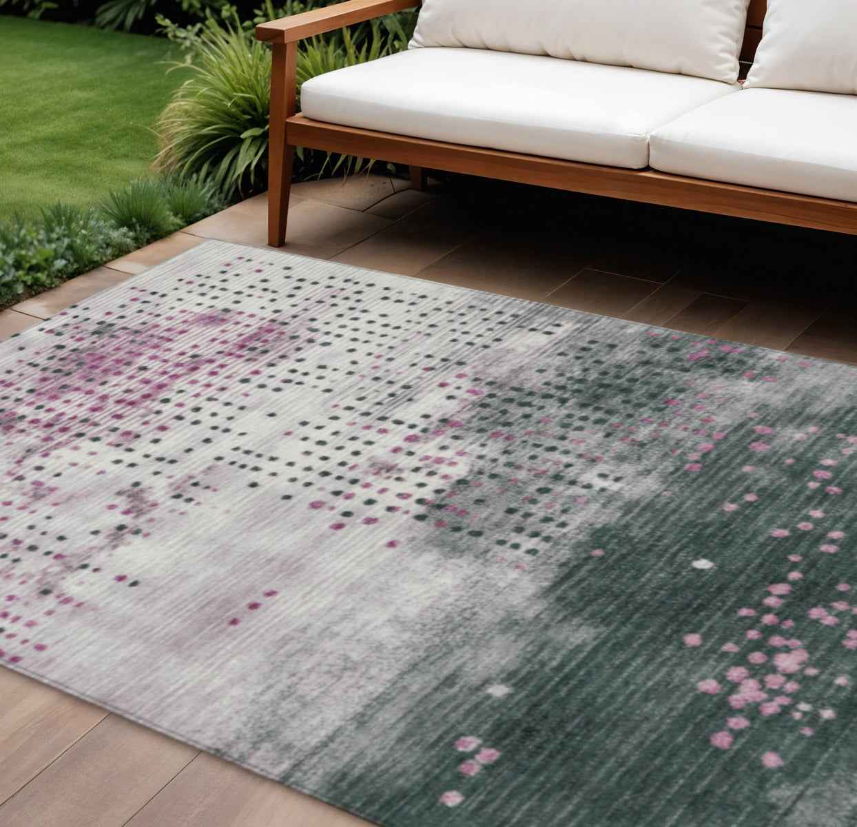 9' X 12' Blush And Emerald Geometric Washable Indoor Outdoor Area Rug
