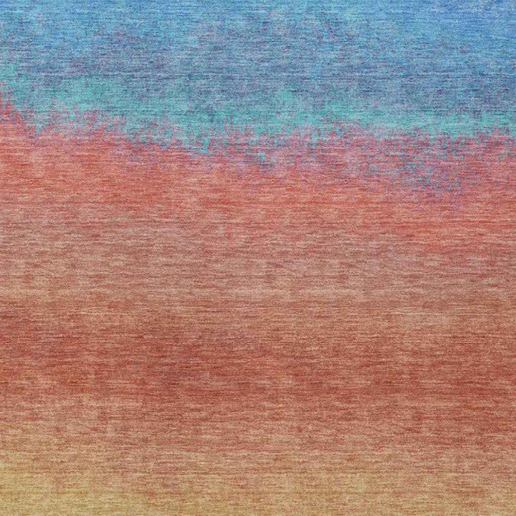 10' X 14' Coral And Blue Ombre Washable Indoor Outdoor Area Rug