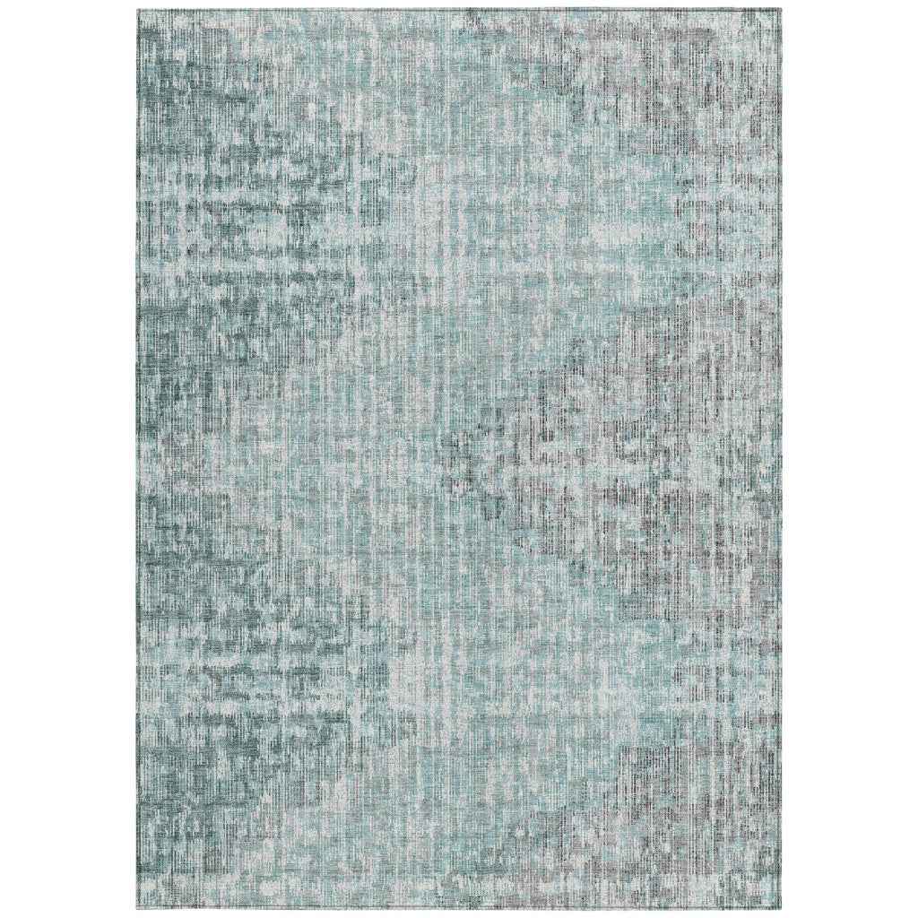 8' X 10' Teal Blue And Ivory Geometric Washable Indoor Outdoor Area Rug