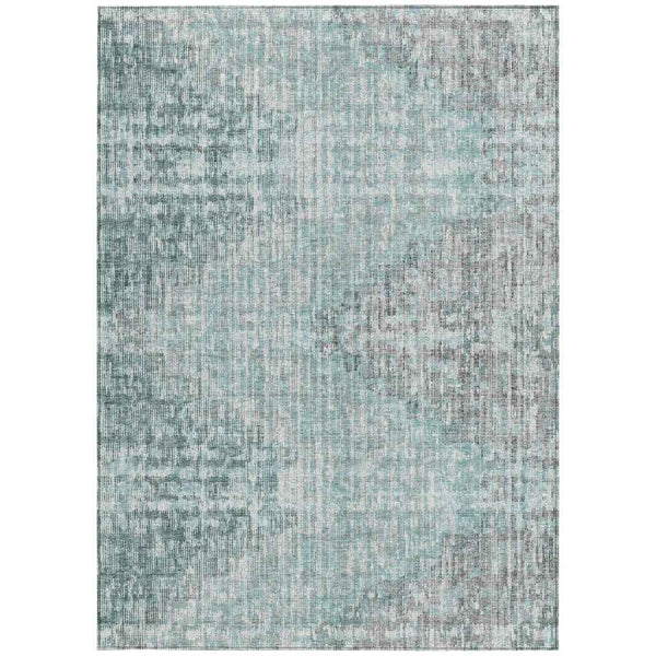 8' X 10' Teal Blue And Ivory Geometric Washable Indoor Outdoor Area Rug