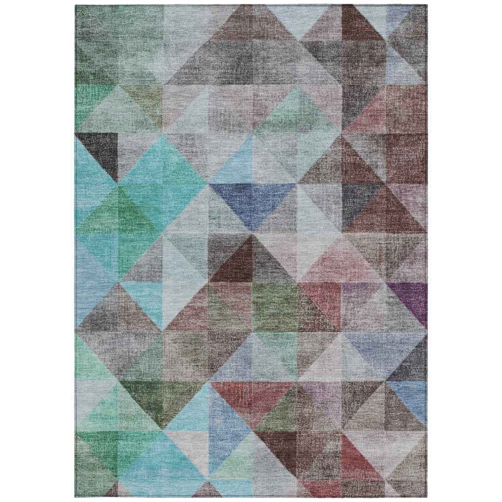 5' X 8' Silver Blue And Purple Geometric Washable Indoor Outdoor Area Rug