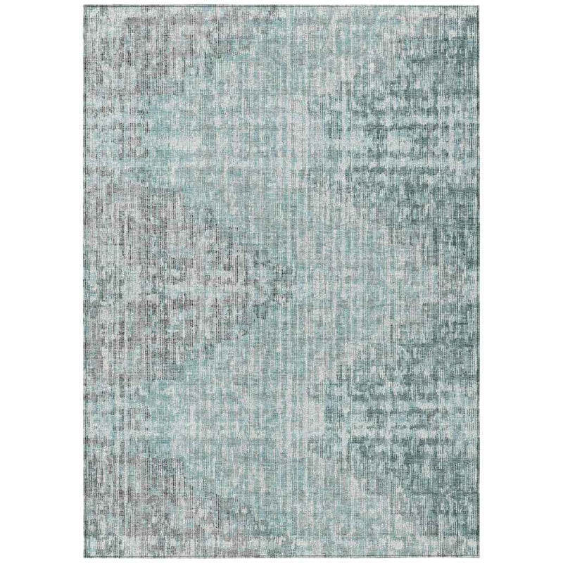 8' X 10' Teal Blue And Ivory Geometric Washable Indoor Outdoor Area Rug