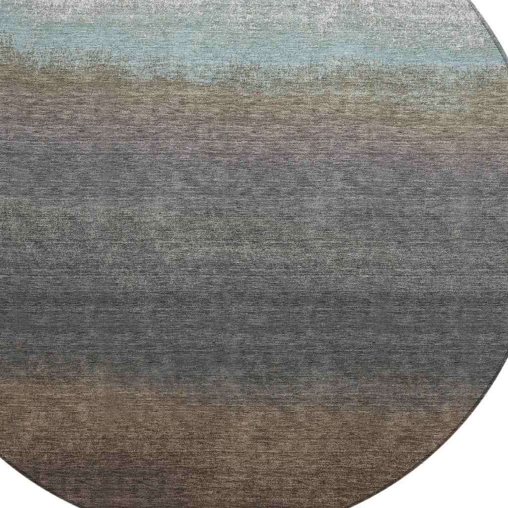 8' Brown And Beige Round Ombre Washable Indoor Outdoor Area Rug