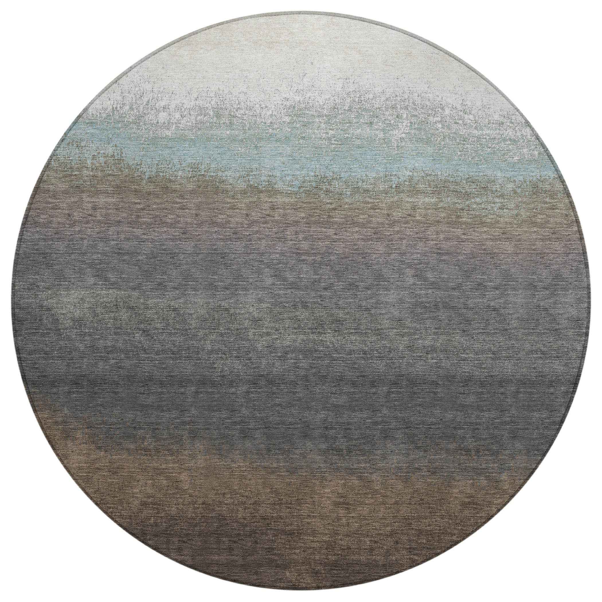 8' Brown And Beige Round Ombre Washable Indoor Outdoor Area Rug