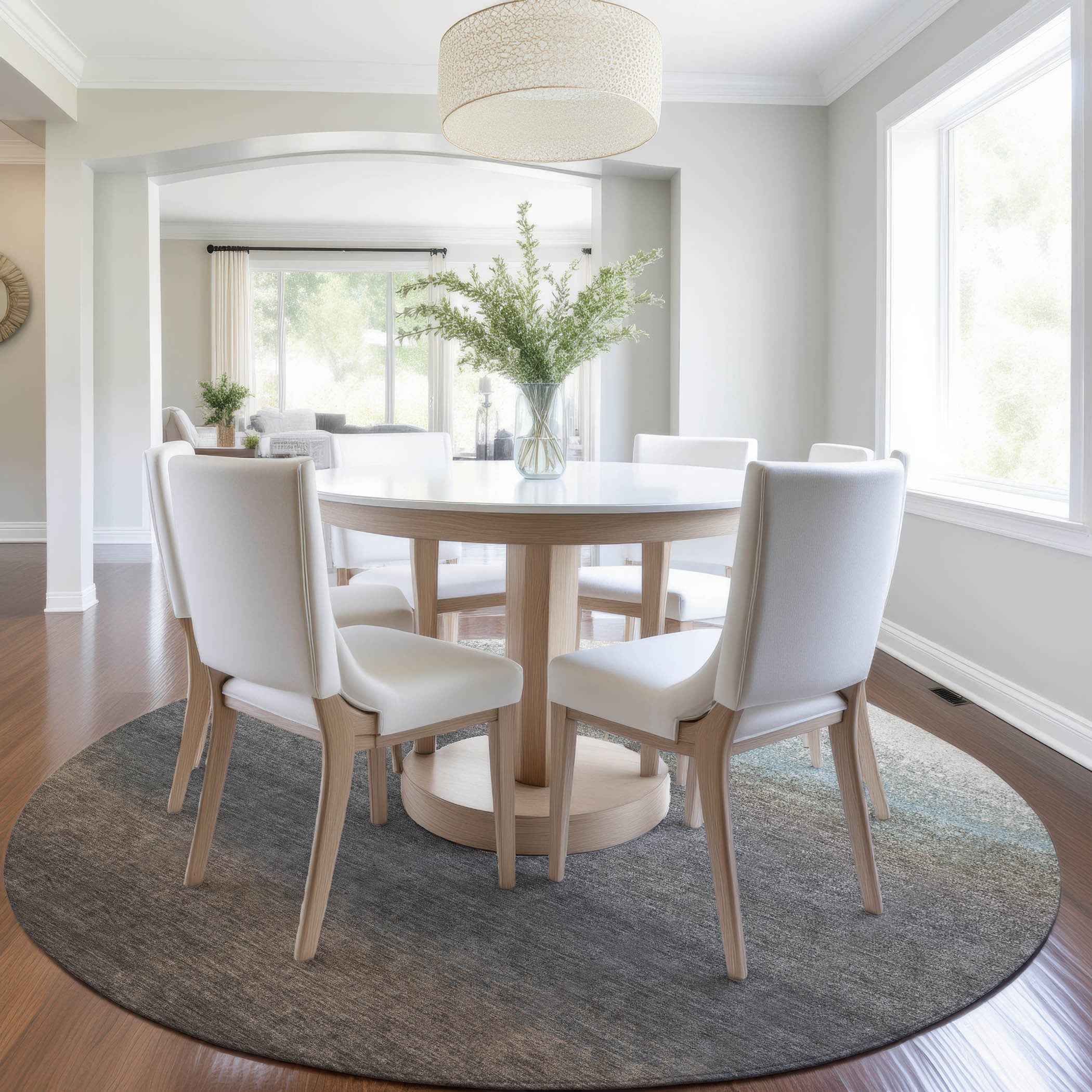 8' Brown And Beige Round Ombre Washable Indoor Outdoor Area Rug