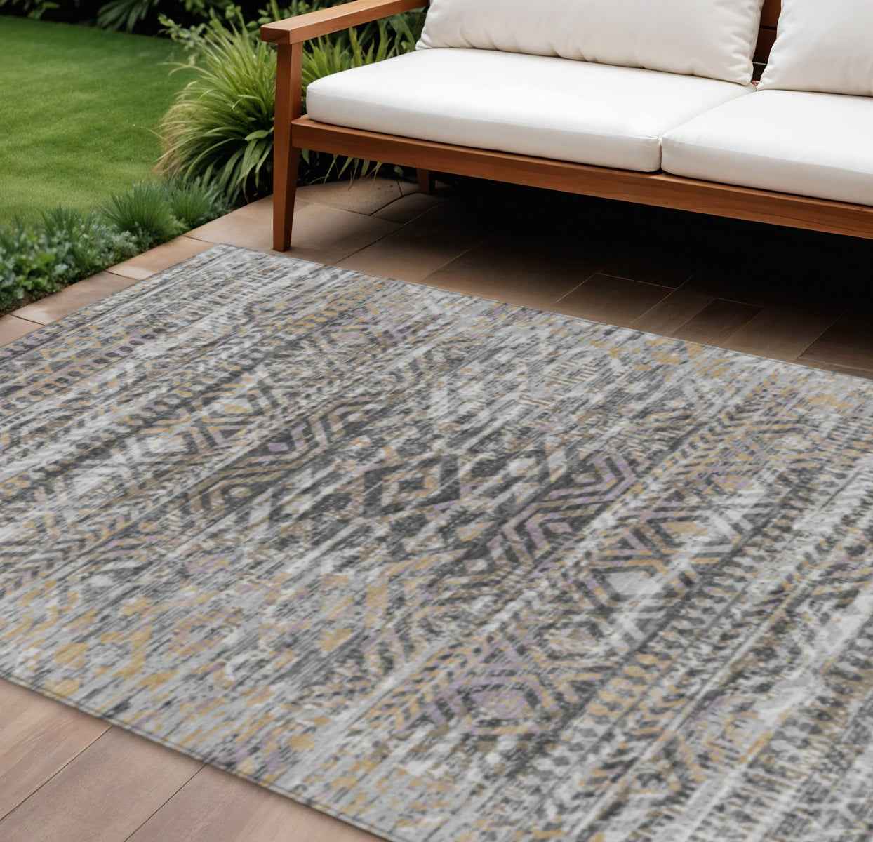 8' X 10' Gray And Beige Moroccan Washable Indoor Outdoor Area Rug