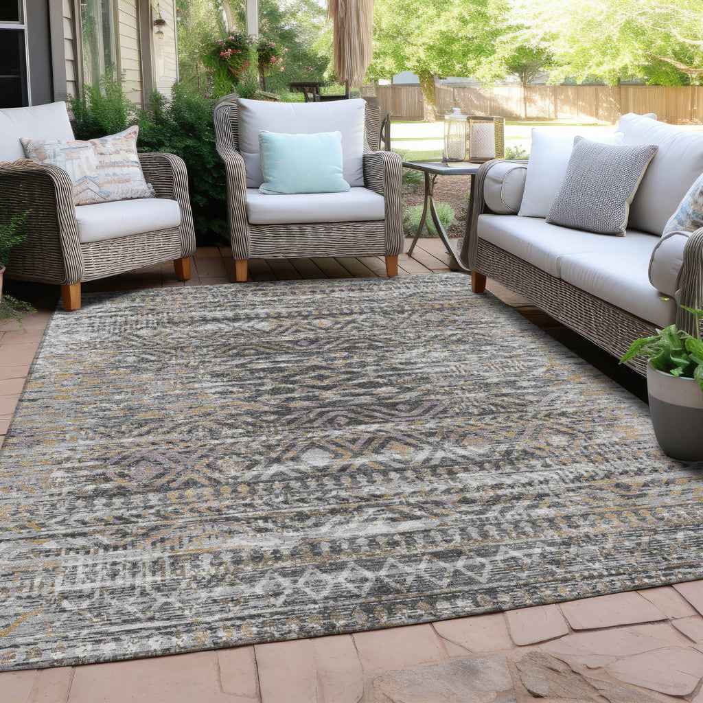 8' X 10' Gray And Beige Moroccan Washable Indoor Outdoor Area Rug