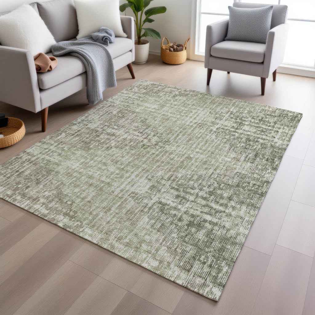 3' X 5' Fern Green And Ivory Geometric Washable Indoor Outdoor Area Rug
