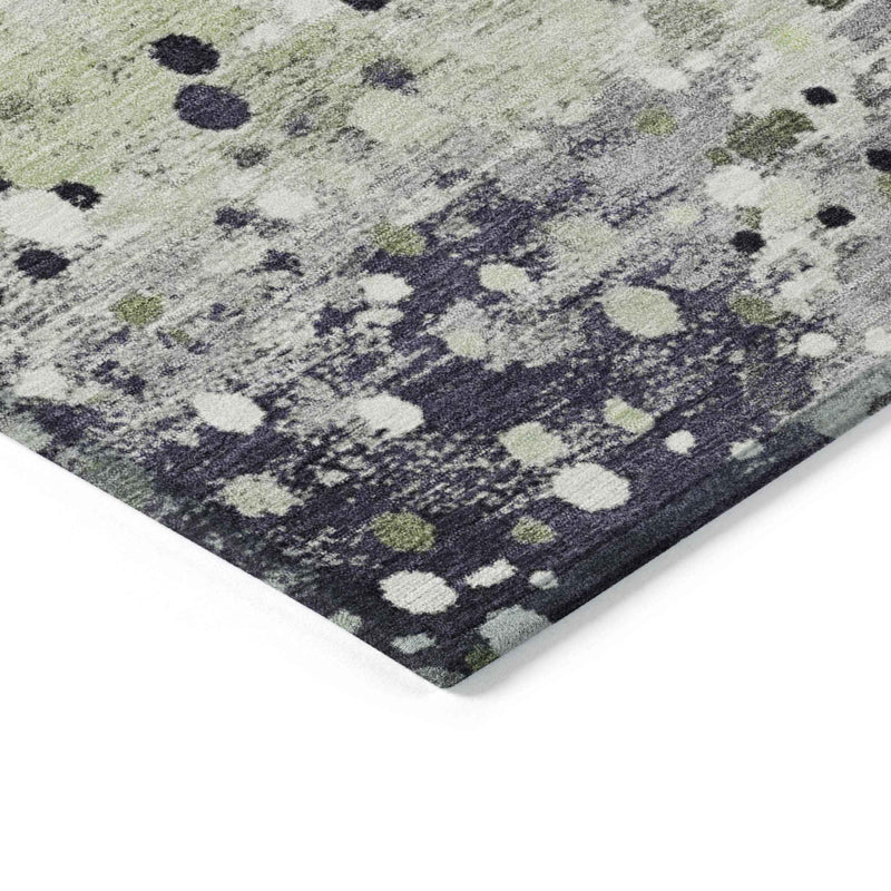 8' X 10' Artichoke Green And Purple Abstract Washable Indoor Outdoor Area Rug