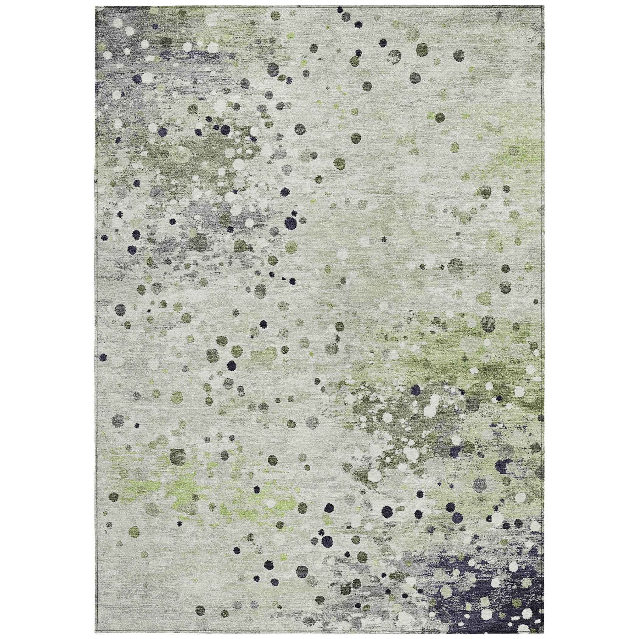 8' X 10' Artichoke Green And Purple Abstract Washable Indoor Outdoor Area Rug