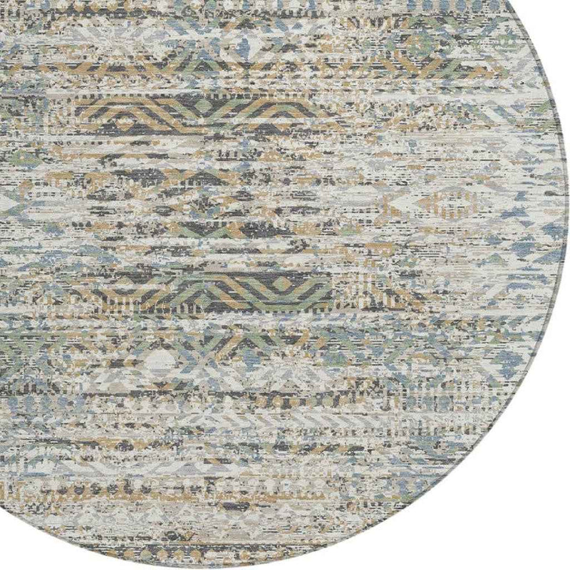 8' Ivory And Beige Round Moroccan Washable Indoor Outdoor Area Rug