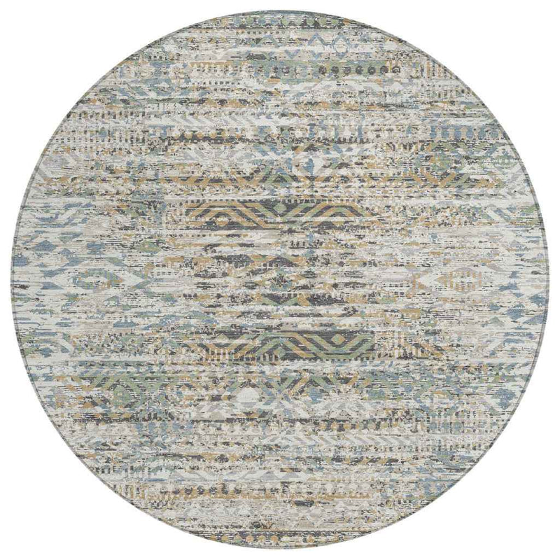 8' Ivory And Beige Round Moroccan Washable Indoor Outdoor Area Rug