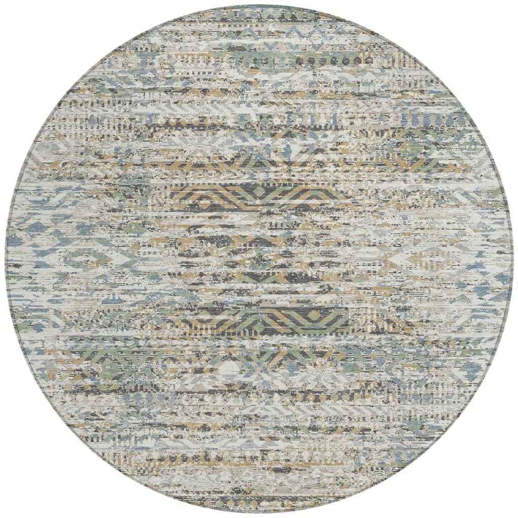 8' Ivory And Beige Round Moroccan Washable Indoor Outdoor Area Rug