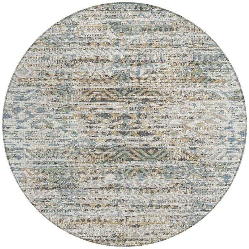 8' Ivory And Beige Round Moroccan Washable Indoor Outdoor Area Rug