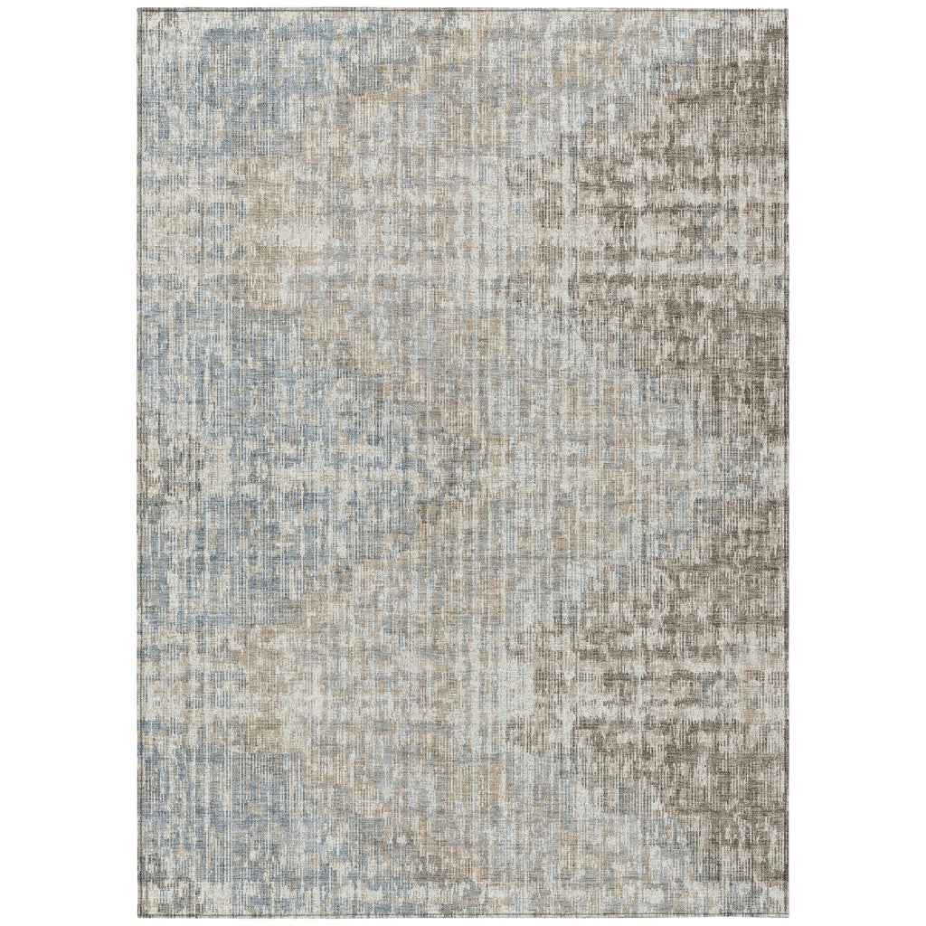 5' X 8' Beige And Gray Geometric Washable Indoor Outdoor Area Rug