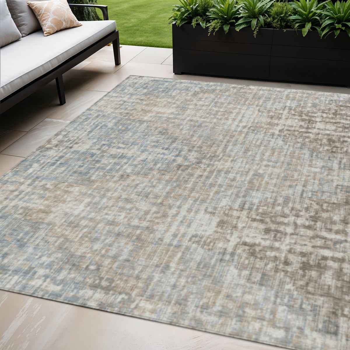 5' X 8' Beige And Gray Geometric Washable Indoor Outdoor Area Rug