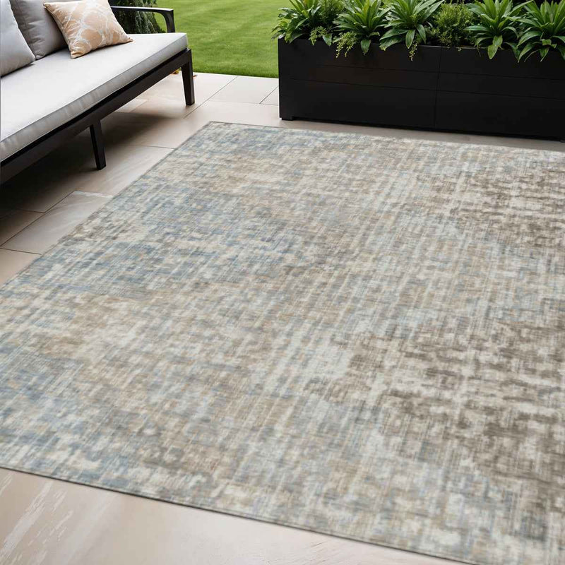 5' X 8' Beige And Gray Geometric Washable Indoor Outdoor Area Rug