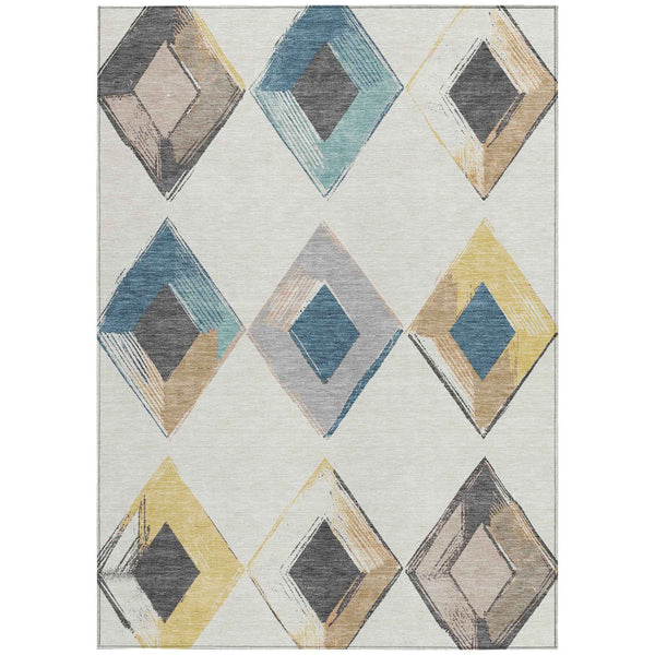 8' X 10' Ivory Gold And Gray Geometric Washable Indoor Outdoor Area Rug