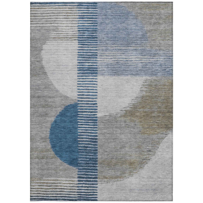 10' X 14' Denim Blue And Ivory Geometric Washable Indoor Outdoor Area Rug