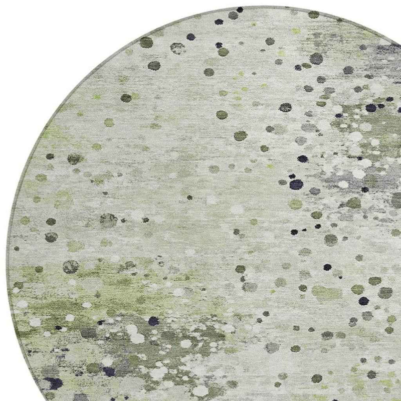 8' Artichoke Green And Purple Round Abstract Washable Indoor Outdoor Area Rug