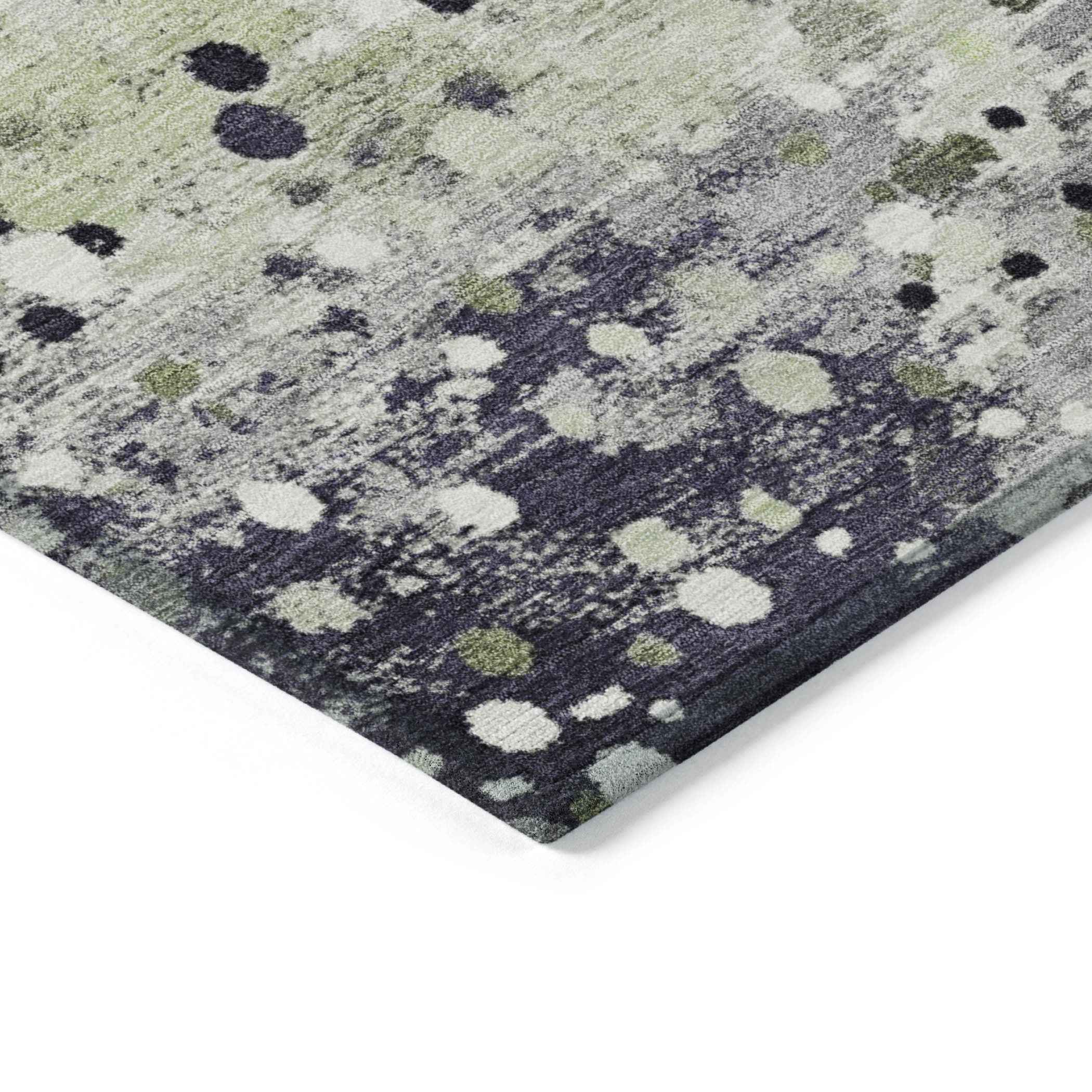 8' Artichoke Green And Purple Round Abstract Washable Indoor Outdoor Area Rug