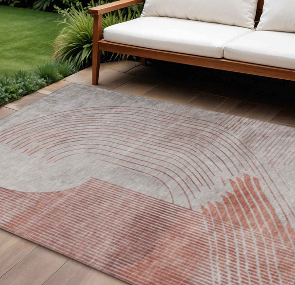 8' X 10' Salmon And Beige Geometric Washable Indoor Outdoor Area Rug