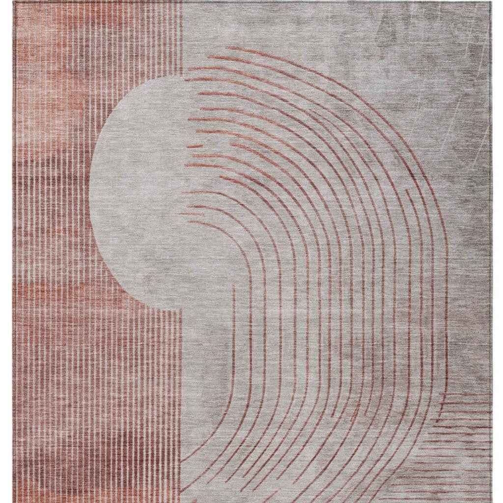 8' X 10' Salmon And Beige Geometric Washable Indoor Outdoor Area Rug